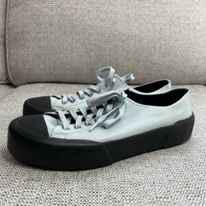 Jil Sander Jungle Low Top Light Blue Leather Lace-Up Black Rubber Sole Sneaker